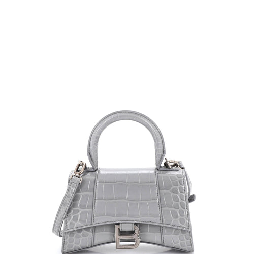 Hourglass Top Handle Bag Crocodile Embossed Leather XS