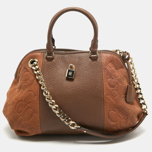 Two Tone Brown Monogram Leather Dome Satchel
