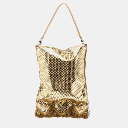 Gold Bullion Fringing Paillette-Embellished Satin Flag Bag