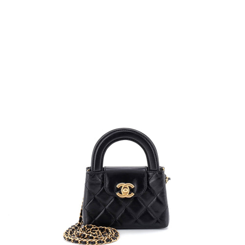 CHANEL Kelly Top Handle Shopping Bag Quilted Shiny Aged Calfskin Nano