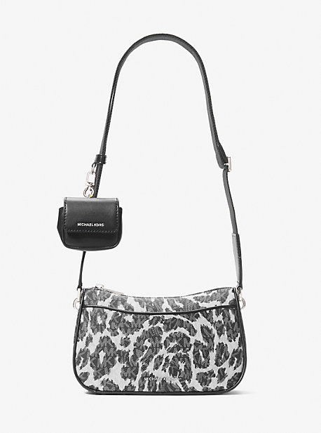 MK Jet Set Medium Leopard Logo Crossbody Bag with Case for Apple AirPods Pro® - Black - Michael Kors