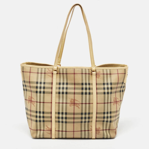 Light Yellow/Beige Haymarket PVC and Patent Leather Open Tote