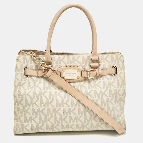 Beige/Off White Signature Coated Canvas and Leather East/West Hamilton Tote