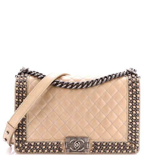CHANEL Chained Boy Flap Bag Quilted Glazed Calfskin New Medium
