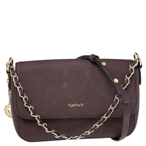DKNY Burgundy Leather Bryant Park Flap Shoulder Bag