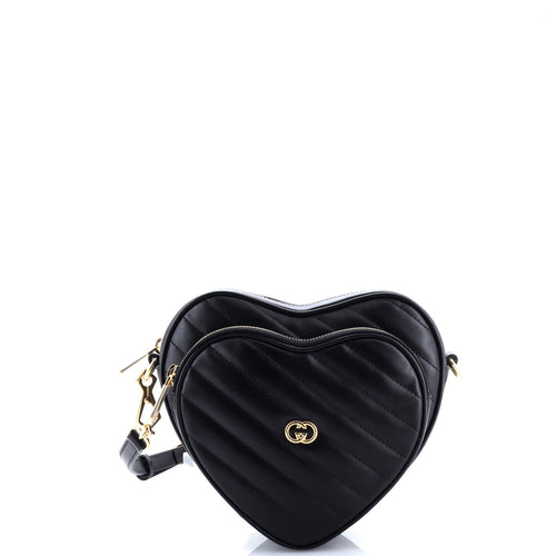 GUCCI Interlocking G Heart Shoulder Bag Diagonal Quilted Leather Mini