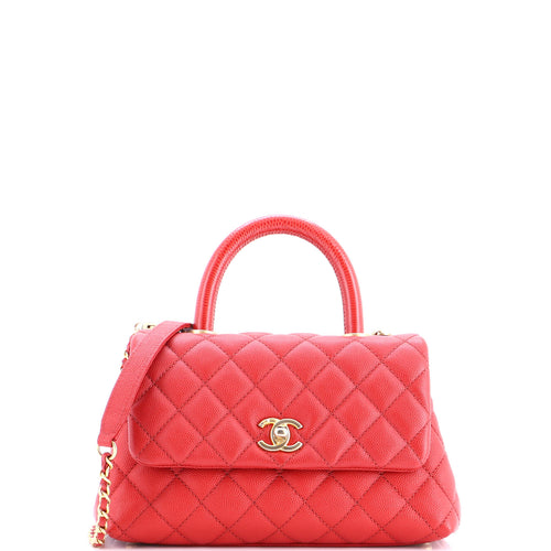 CHANEL Coco Top Handle Bag Quilted Caviar with Lizard Mini