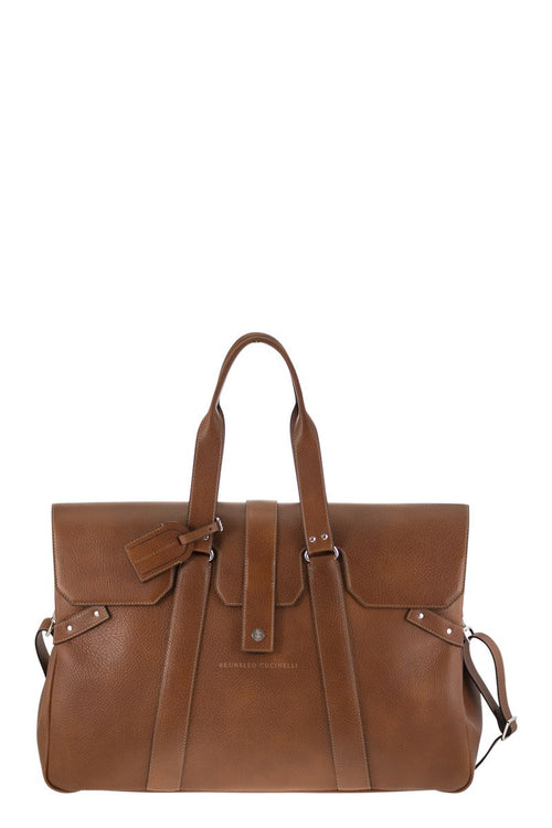 Men's Country Weekender Bag In Calfskin With Grain in Cognac | MBZIBU429