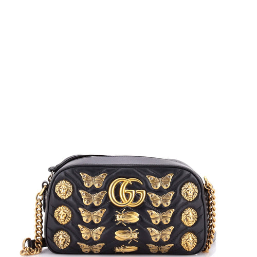 GUCCI GG Marmont Shoulder Bag Embellished Matelasse Leather Small