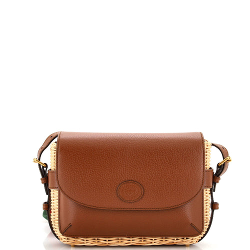 GUCCI Interlocking G Patch Flap Shoulder Bag Wicker and Leather Small