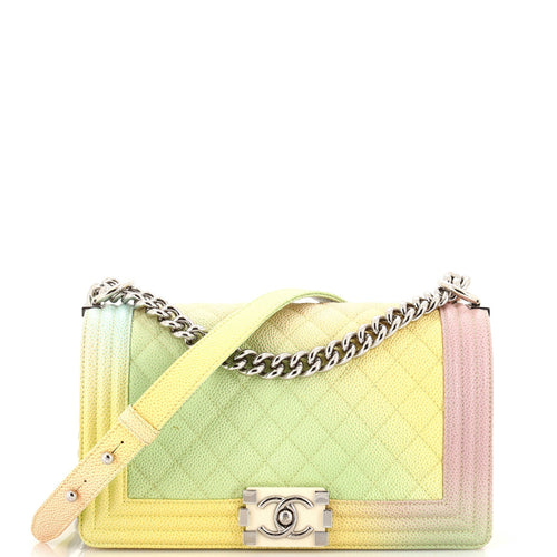 CHANEL Rainbow Boy Flap Bag Quilted Painted Caviar Old Medium