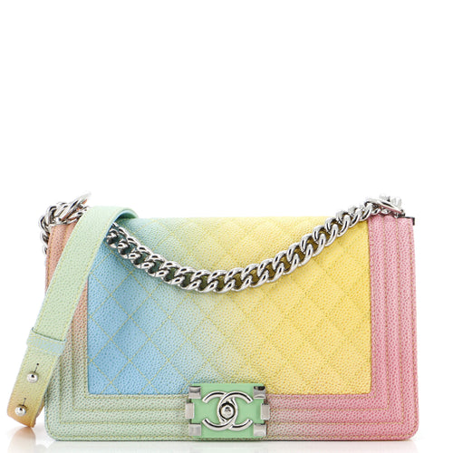 CHANEL Rainbow Boy Flap Bag Quilted Painted Caviar Old Medium