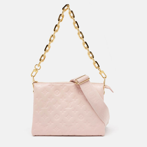 Soft Rose Pink Monogram Embossed Leather Coussin PM Bag