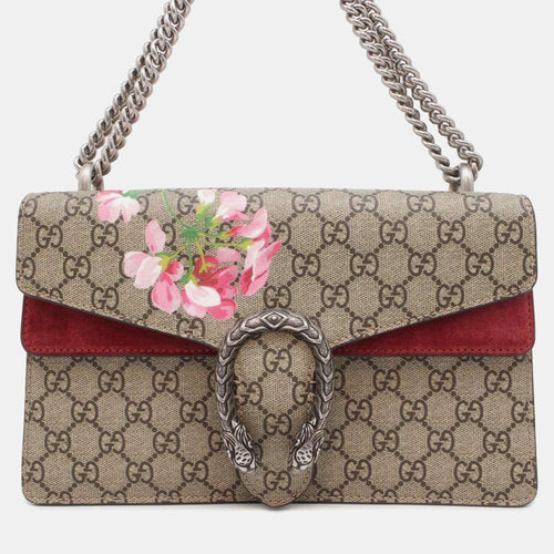 Brown/Red GG Canvas and Suede Small Dionysus Blooms Shoulder Bag