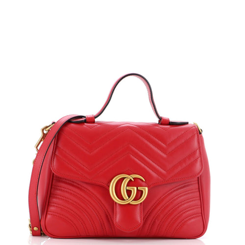 GUCCI GG Marmont Top Handle Flap Bag Matelasse Leather Small