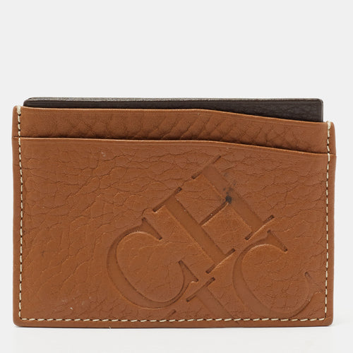 Tan Monogram Embossed Leather Card Holder