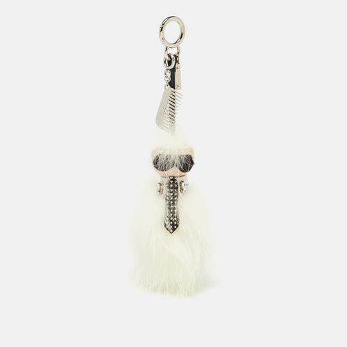White/Black Fur and Leather Embellished Karlito Tuxedo Bag Charm