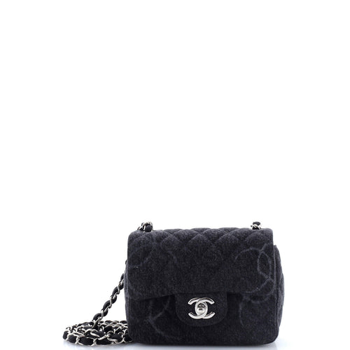 CHANEL Square Classic Single Flap Bag Quilted CC Printed Denim Mini