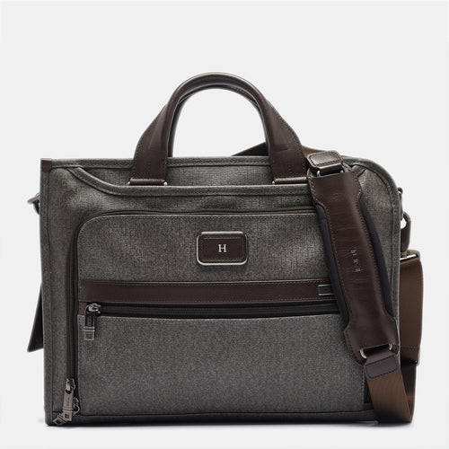 Grey/Brown Coated Canvas and Leather Alpha 2 Slim Deluxe Portfolio Bag