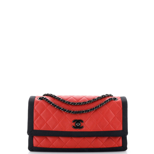 CHANEL Two Tone Flap Bag Quilted Lambskin with Grosgrain Medium
