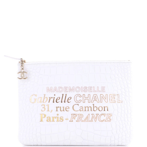 CHANEL Signature O Case Pouch Printed Crocodile Embossed Calfskin Medium