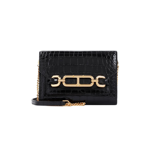 Women's Embossed Crocodile Leather Mini Clutch in Nero | S0457LCL395X