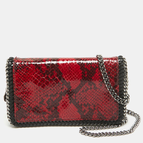 Red/Black Python Embossed Faux Leather Falabella Flap Crossbody Bag