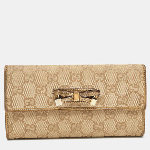 Gold/Beige GG Canvas and Leather Princy Continental Wallet