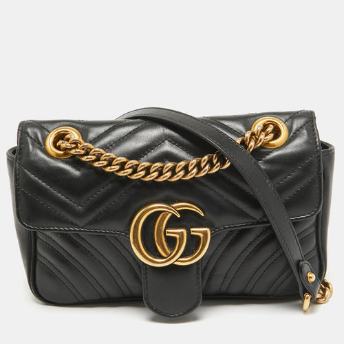 Black Matelassé Leather Mini GG Marmont Shoulder Bag
