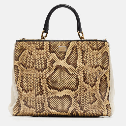 Tri Color Python and Leather Medium Sicily Double Zip Tote