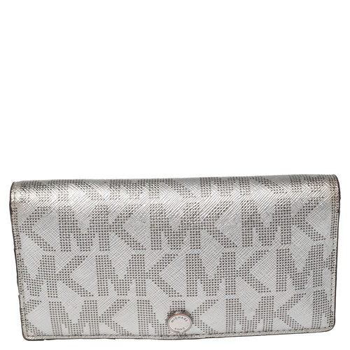 Metallic Silver Signature Coated Canvas Bifold Wallet
