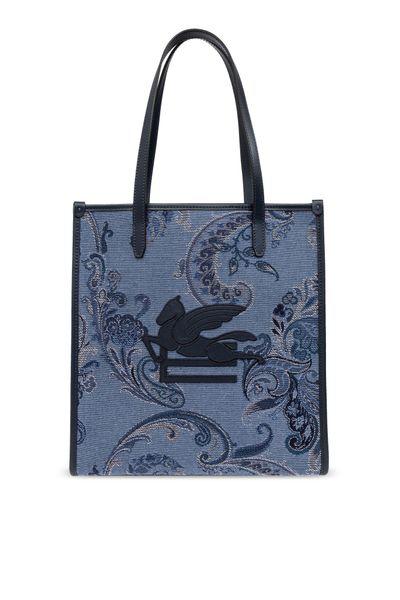 Women's Medium Denim Jacquard Love Trotter Bag in Blue | Size UNICA | WP1D0022AQ038
