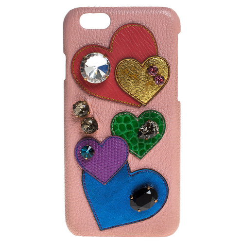 Multicolor Leather Heart Crystal Embellished iPhone 6S Case