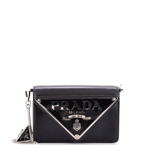 PRADA Maxi Triangle Logo Chain Flap Bag Brushed Leather Small