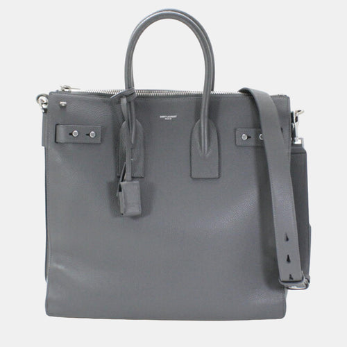 Grey Leather North/South Sac De Jour Satchel Bag