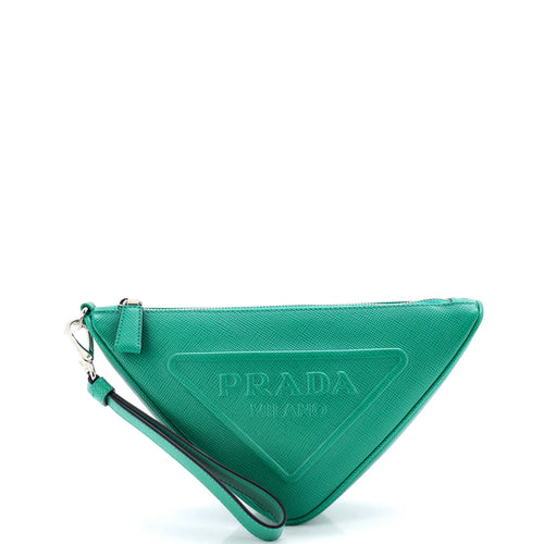 PRADA Triangle Logo Wristlet Pouch Embossed Saffiano Leather Mini