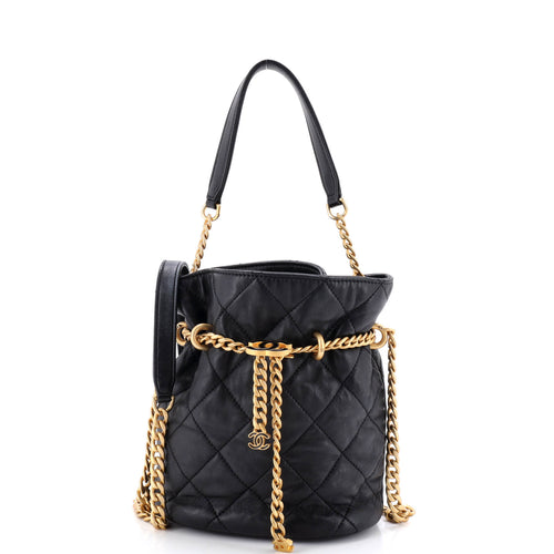 CHANEL Pending CC Drawstring Bucket Bag Quilted Lambskin Small
