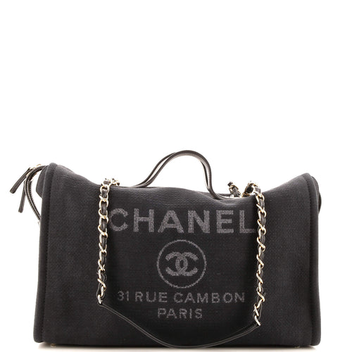 CHANEL Deauville NM Top Zip Bowling Bag Mixed Fibers Maxi