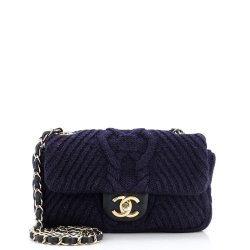 CHANEL Paris-Hamburg Flap Bag Cable Knit Fabric with Calfskin Small