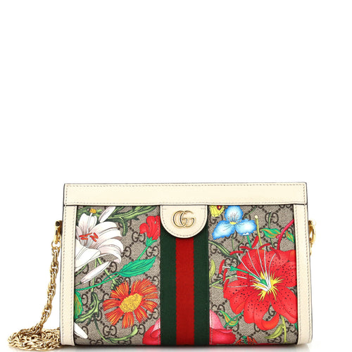 GUCCI Ophidia Chain Shoulder Bag Flora GG Coated Canvas Small