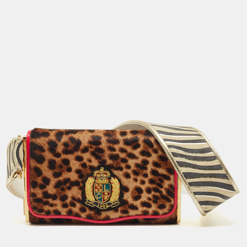 Multicolor Leopard Calfhair and Leather Small Carrie Ecusson Crossbody Bag