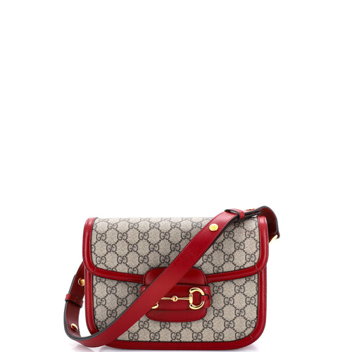 GUCCI Horsebit 1955 Shoulder Bag GG Coated Canvas with Leather Small