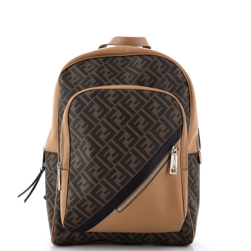 FENDI Front Pocket Backpack Zucca Coated Canvas and Leather