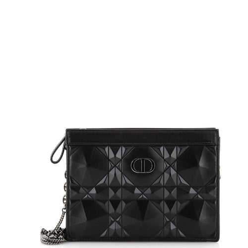 Caro Zipped Pouch With Chain Diamond Motif Cannage Calfskin
