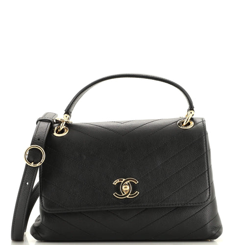 CHANEL Chevron Chic Top Handle Bag Chevron Calfskin Small