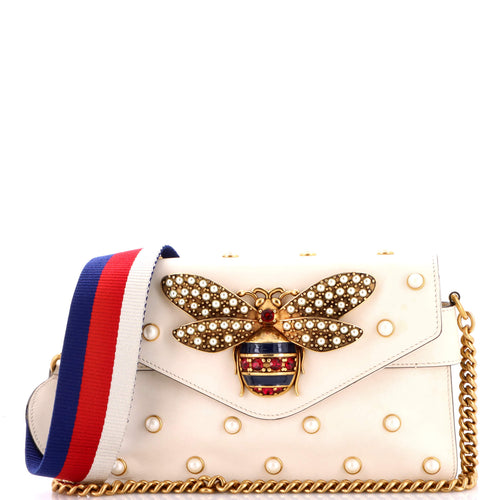 GUCCI Broadway Pearly Bee Shoulder Bag Embellished Leather Mini