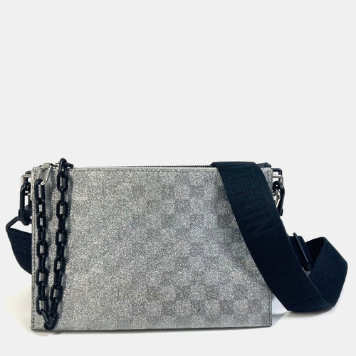 Silver Glitter Leather Damier In The Loop Trio Pouch Shoulder Bag