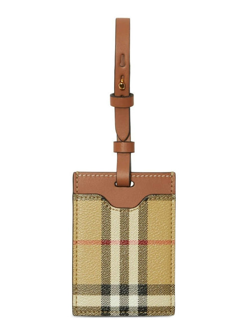 Women's Check Motif Leather Luggage Tag in Beige | Size UNI | 8073976A7026