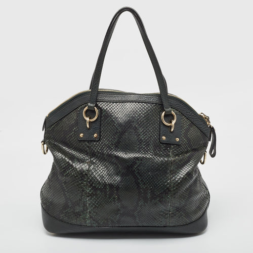 Green/Black Python and Leather Interlocking G Charm Bag