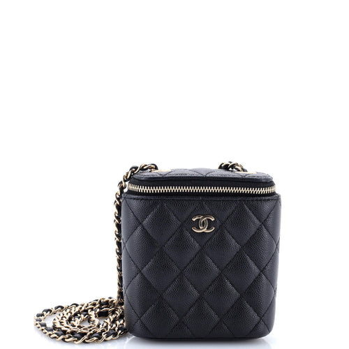 CHANEL Vertical Classic Vanity Case with Chain Quilted Caviar Mini